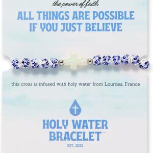 Holy Water Porcelain Cross Bracelet Silver Brass Faith Gift Spiritual Jewelry